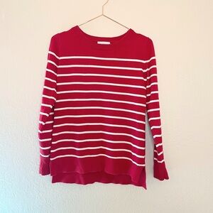 Liz Claiborne Small Red White Stripes Coastal Preppy Vibe 100% Cotton Sweater